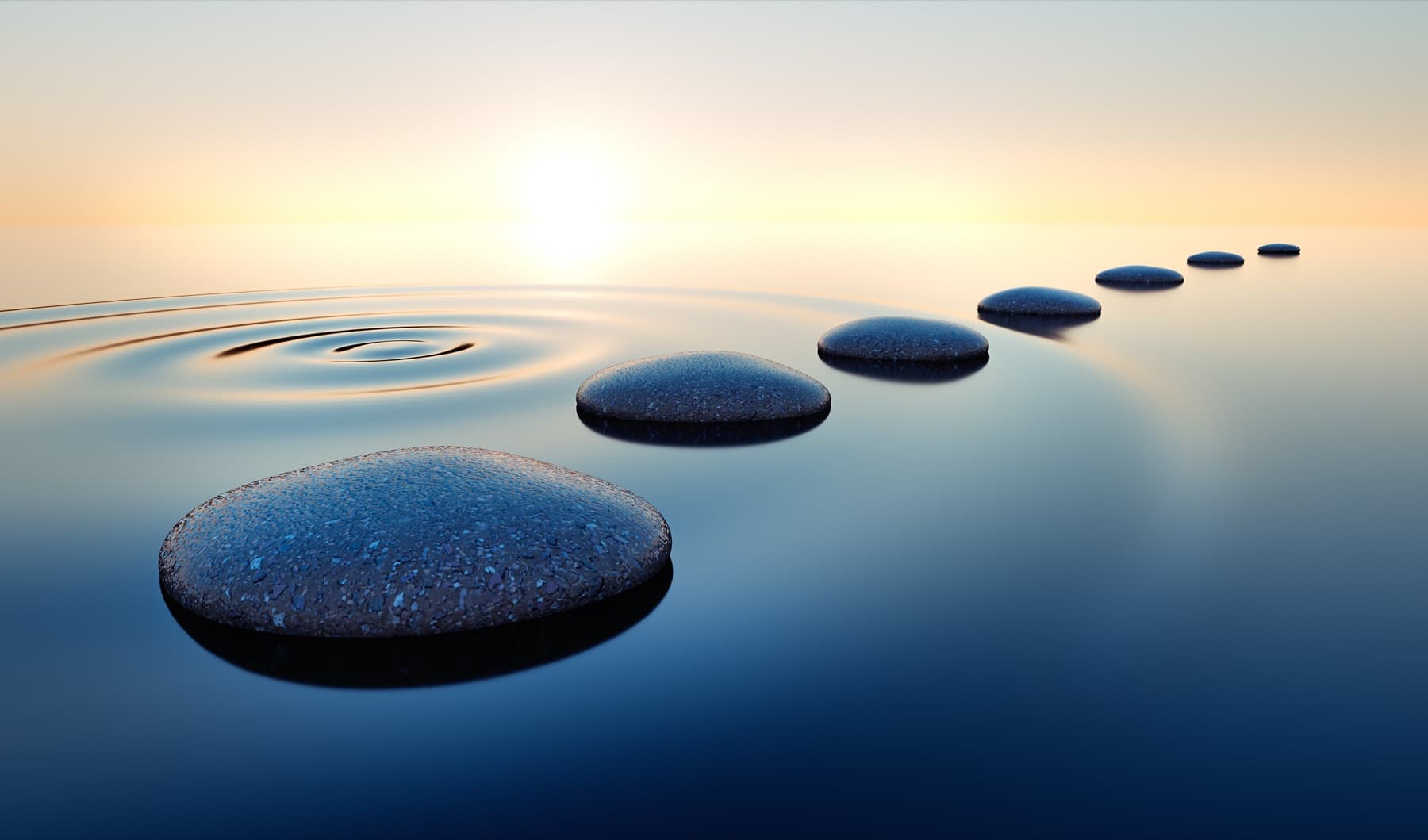 Stepping stones at sunset